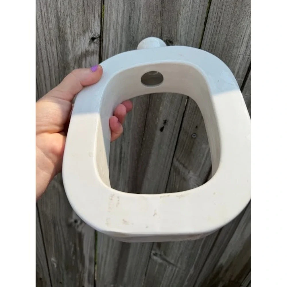 MCM Minimalist Geometric White Ceramic Hollow Circle Vase OS White Modernist Art